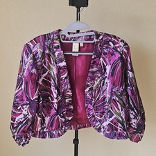 Lavender & Honey Women's Floral Pattern Ruffle Hook & Eye Lined Bolero Jacket L