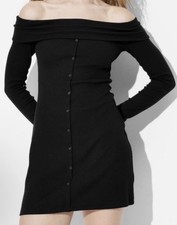 Wild Fable Off Shoulder Bodycon Mini Dress Black Long Sleeve Size L Juniors NWOT