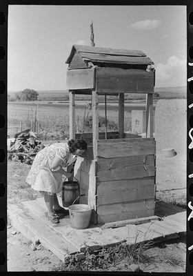 #ad Taos County New Mexico 1939 Spanish American Farm Girl Drawing Water at Well $13.49