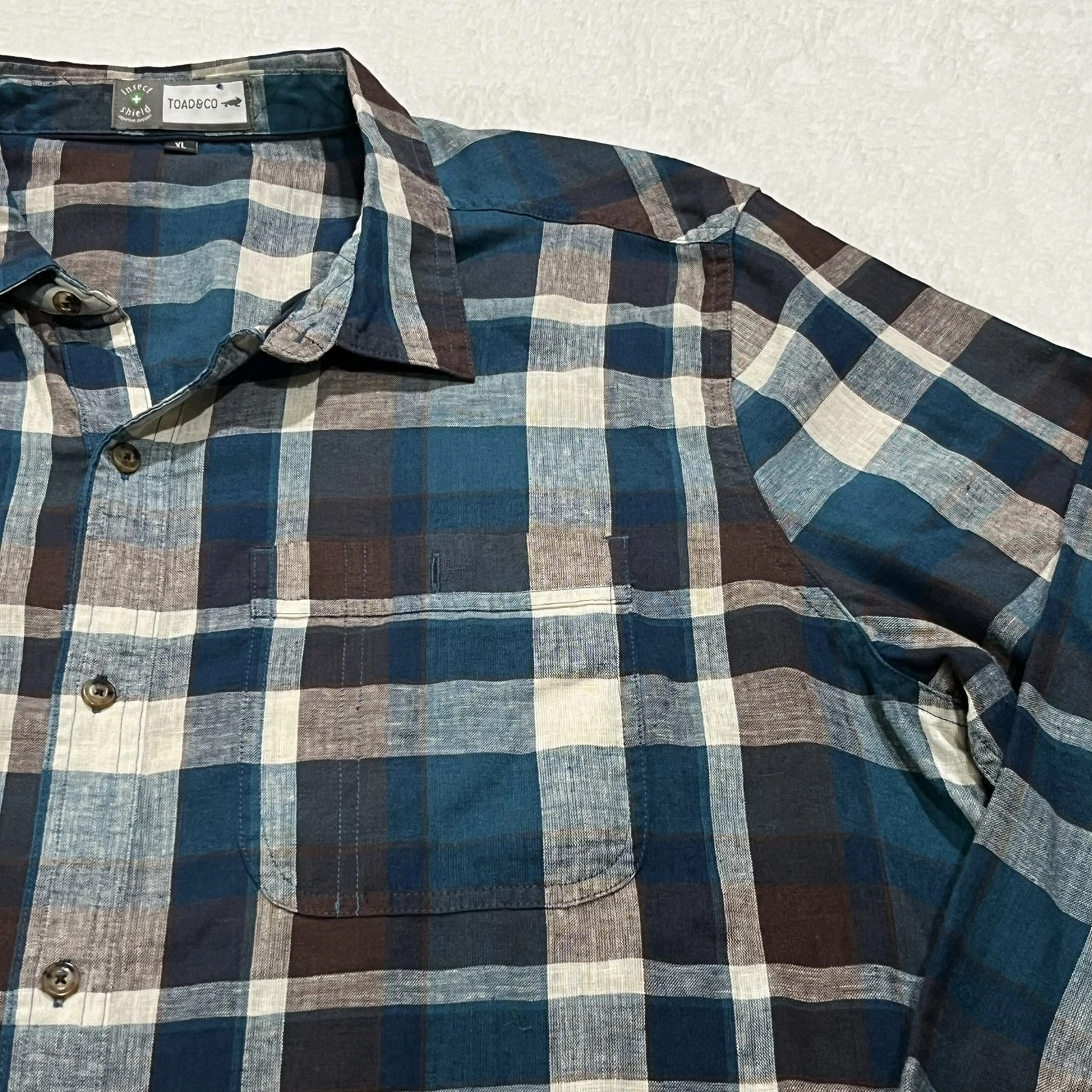 Toad&Co Shirt Mens XL Plaid Linen Blend Debug Peak Long Sleeve Outdoor Casual