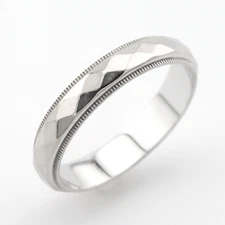 Antique 14k Wedding Ring Band Solid White Gold Milgrain Edge Vintage Size 5.75