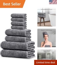 Versatile 8-Piece Cotton Towel Set: 2 XL Bath, 2 Hand, 4 Washcloths in Dark Grey