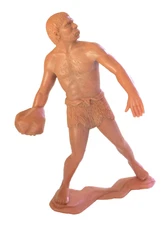Vtg 1960's Marx Cave Man Figure Throwing Rock 5.5" Brown/Tan Color Plastic