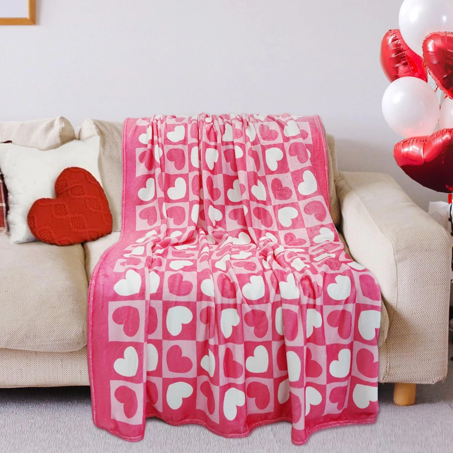 Valentine's Day Fleece Blanket Heart Plaid Throw Blanket Christmas Gift