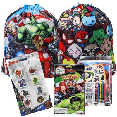 Marvel Avengers 16pc Cinch Bag Drawstring Backpacks Erasers Play Pack Gift Set