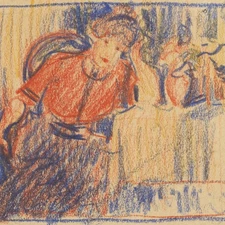 Unknown Studies Depictions of Women Drawing Crayon Unsigned Circa 1900