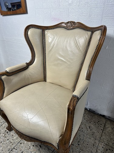 Chippendale Stuhl mit Armlehnen Leder Armlehnstuhl Barock-Art Barock Sessel - Bild 5 von 14