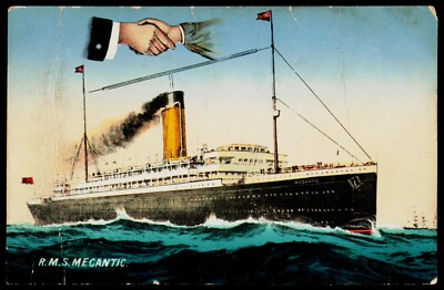 AK White Star Liner RMS MEGANTIC Hände übers Meer 1910