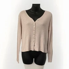 Sostanza women LG cardigan sweater Pink 100% Silk button up long sleeves Preppy