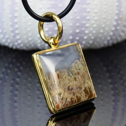 Pendente Plume Agata Multicolore Cabochon E Oro Vermeil Argento Sterling 6,46 g - Foto 3 di 13