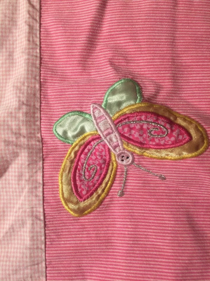 Lambs & Ivy Pink Gingham Flat Crib/Toddler Bed Flat Sheet & Pillowcase Butterfly - Image 3 of 4