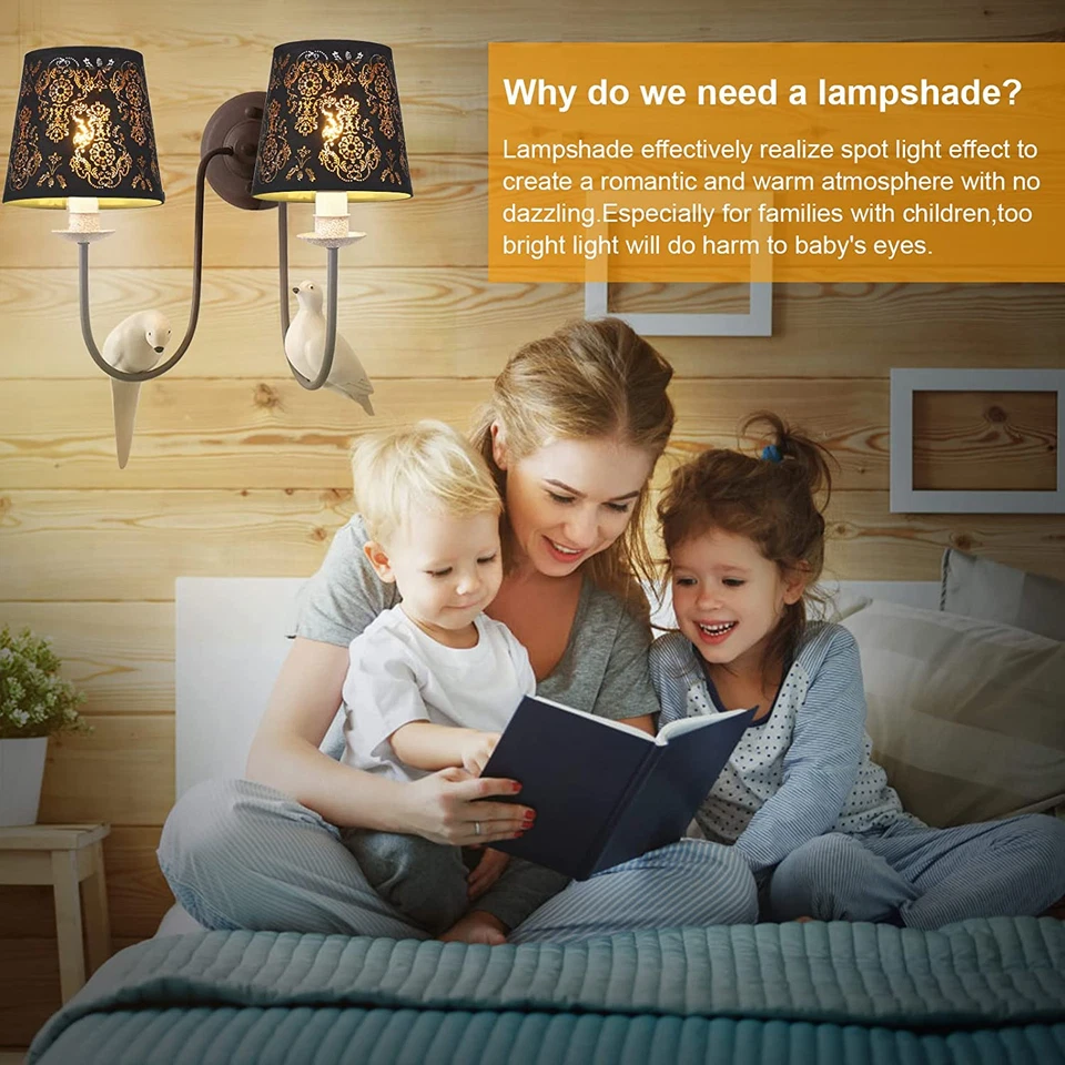 Juego de 6 pantallas de lámpara de araña pequeña pantalla de lámpara campana clip encendido (negro/textura) Foto 3 de 4