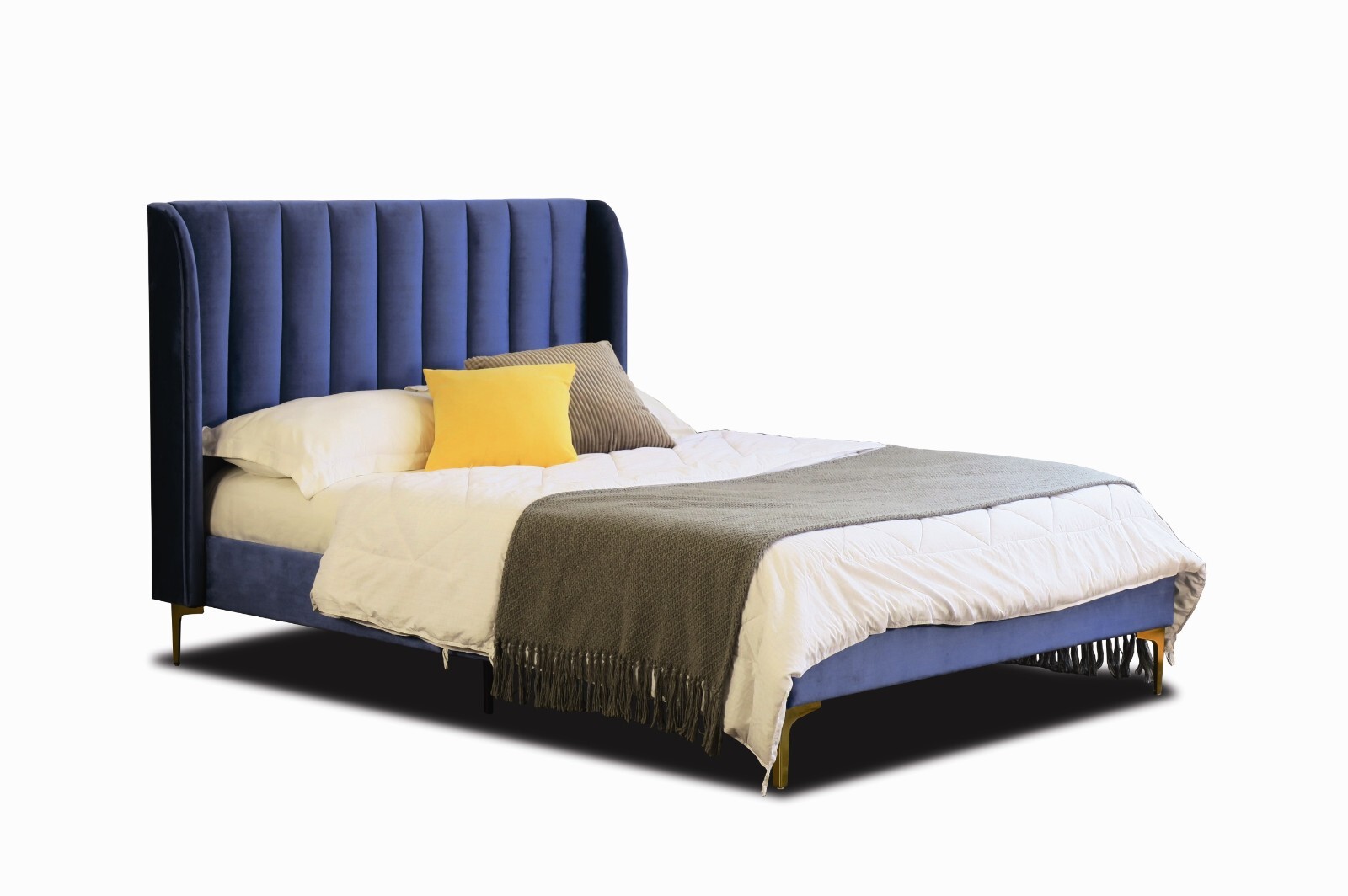 PREMIUM HERMAN KING SINGLE DOUBLE QUEEN KING SIZE BLUE VELVET WING BED