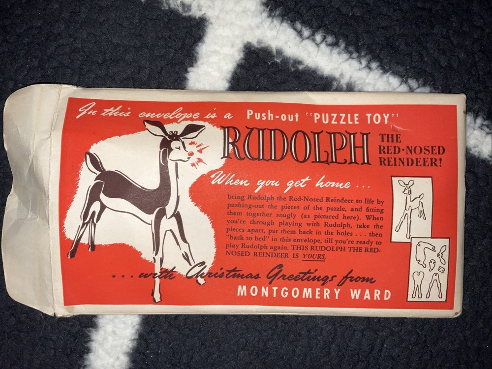 Vintage Montgomery Ward Rudolph the Red Nosed Reindeer Christmas Push Out Puzzle