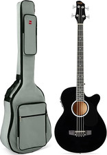 Acoustic Electric Bass Guitar - Full Size, 4 String, Fretted Bass Guitar - Black
