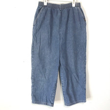 Chic Denim Blue Mom Jeans Womens 12 Regular Vintage Straight Leg Elastic Waist