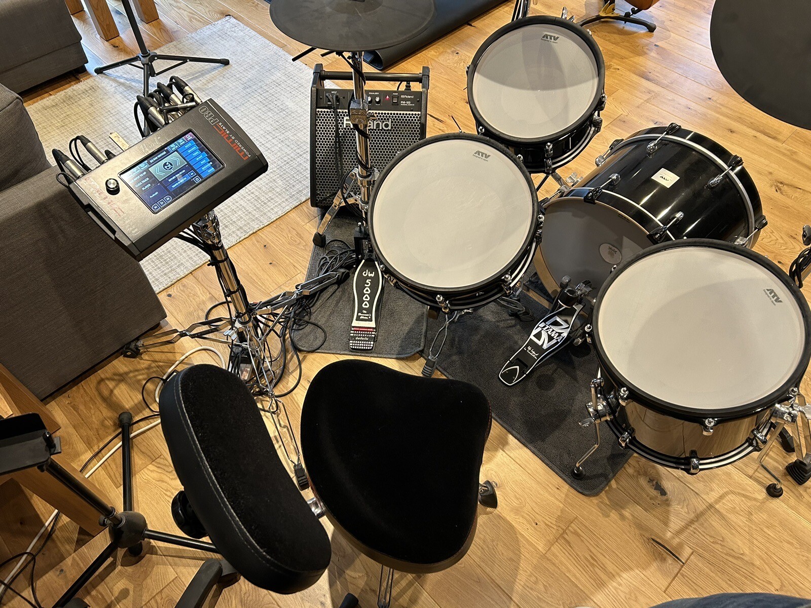 ATV Artist Drum Kit, Pearl Mimic Pro And Roland VDrums PM 100 Monitor