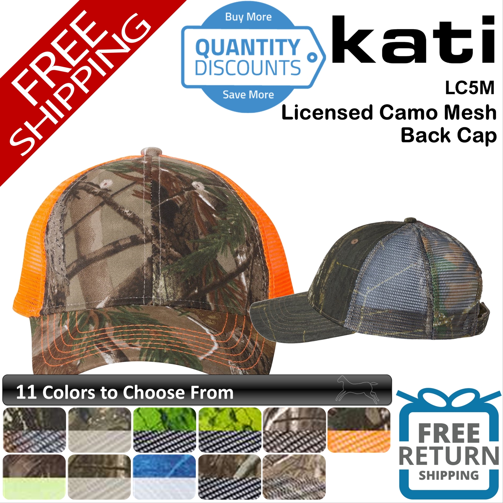 🔥 Kati Men Licensed Camo Mesh Back Blend Cap Hat Six-panel, Mid-profile ...
