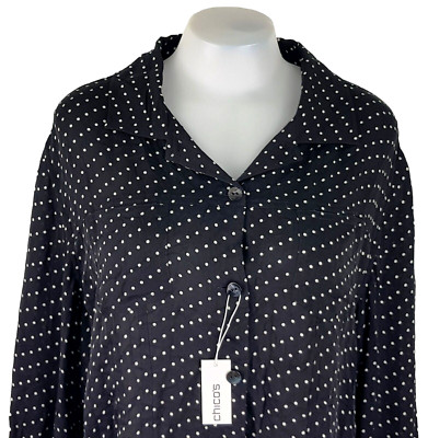 CHICOS Damen Abendbluse schwarz gepunktet L/S - Größe 3 - L - UK18/20 - UVP 89£