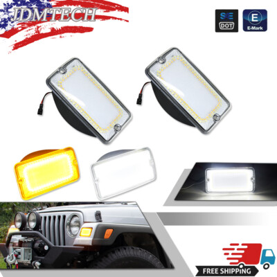 For 1997-06 Jeep Wrangler TJ Clear Switchback LED Front Corner DRL Signal Lights