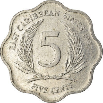 Eastern Caribbean States Coin 5 Cents | Queen Elizabeth II | Palm
