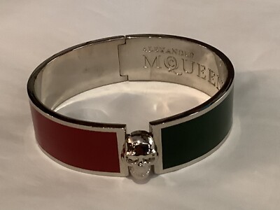 AUTHENTIC SIGNED ALEXANDER McQUEEN MARRON & GREEN ENAMEL SKULL