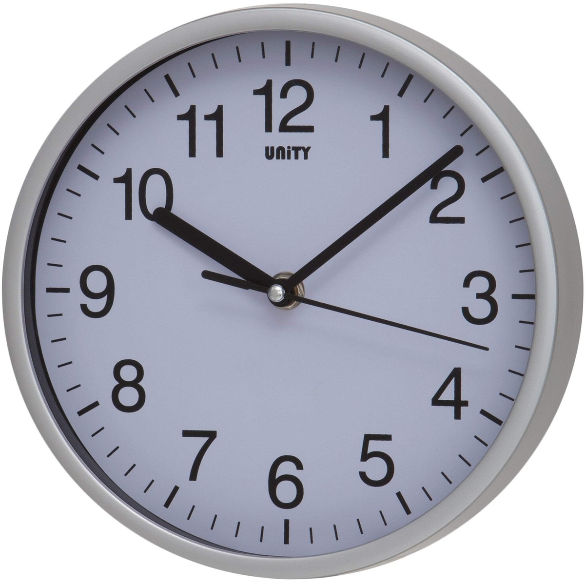 20CM WALL CLOCK SILENT SWEEP SECONDS HAND IN SILVER BY UNITY NEW