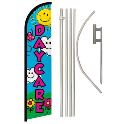 Daycare Windless Banner Swooper Advertising Flag Pole Kit Child Care