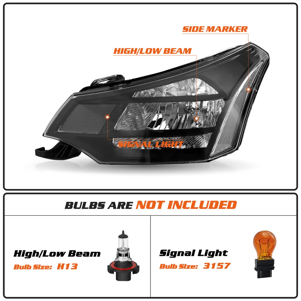Faros de carcasa negros L+R para Ford Focus 2008 2009 2010 2011 [estilo de fábrica] Foto 2 de 4