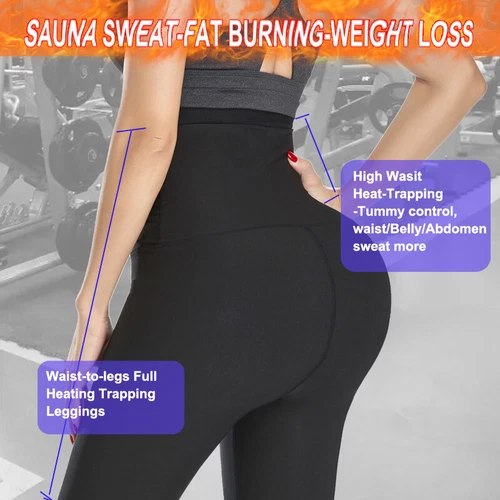 Damen Thermo Sauna Leggings Bauchweg Schwitzhose Abnehmen Laufhosen Sporthosen - Bild 9 von 35