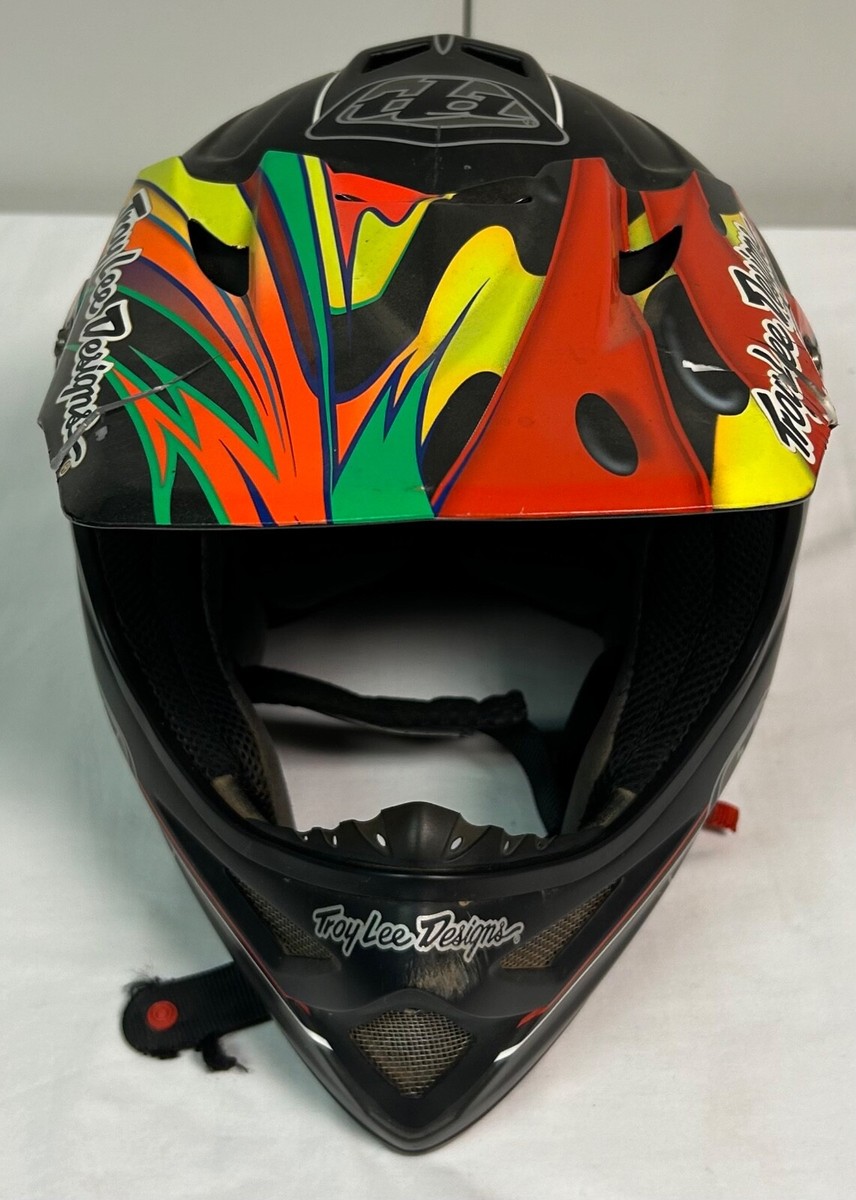 Troy Lee Designs Hot Rod Helmet Matte Black Florescent Graphic Signed  Large - Main Image
