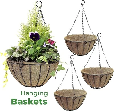 SHOPFORPOUND 30 cm and 35 cm Natural Coco Fiber Liners with Hanging Basket