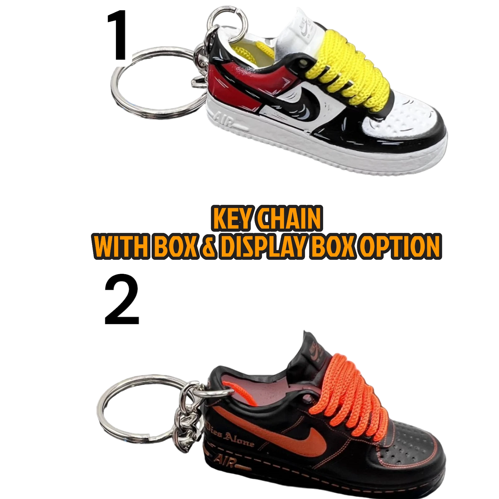 Porte clés Air Force, lacets mobiles et baskets languettes de collection avec boîte