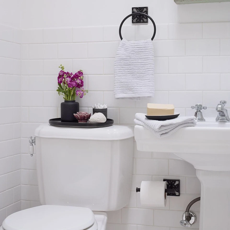 Anillo de toalla de baño Autumn Alley - Toallero de mano negro mate - Moderno Foto 2 de 4