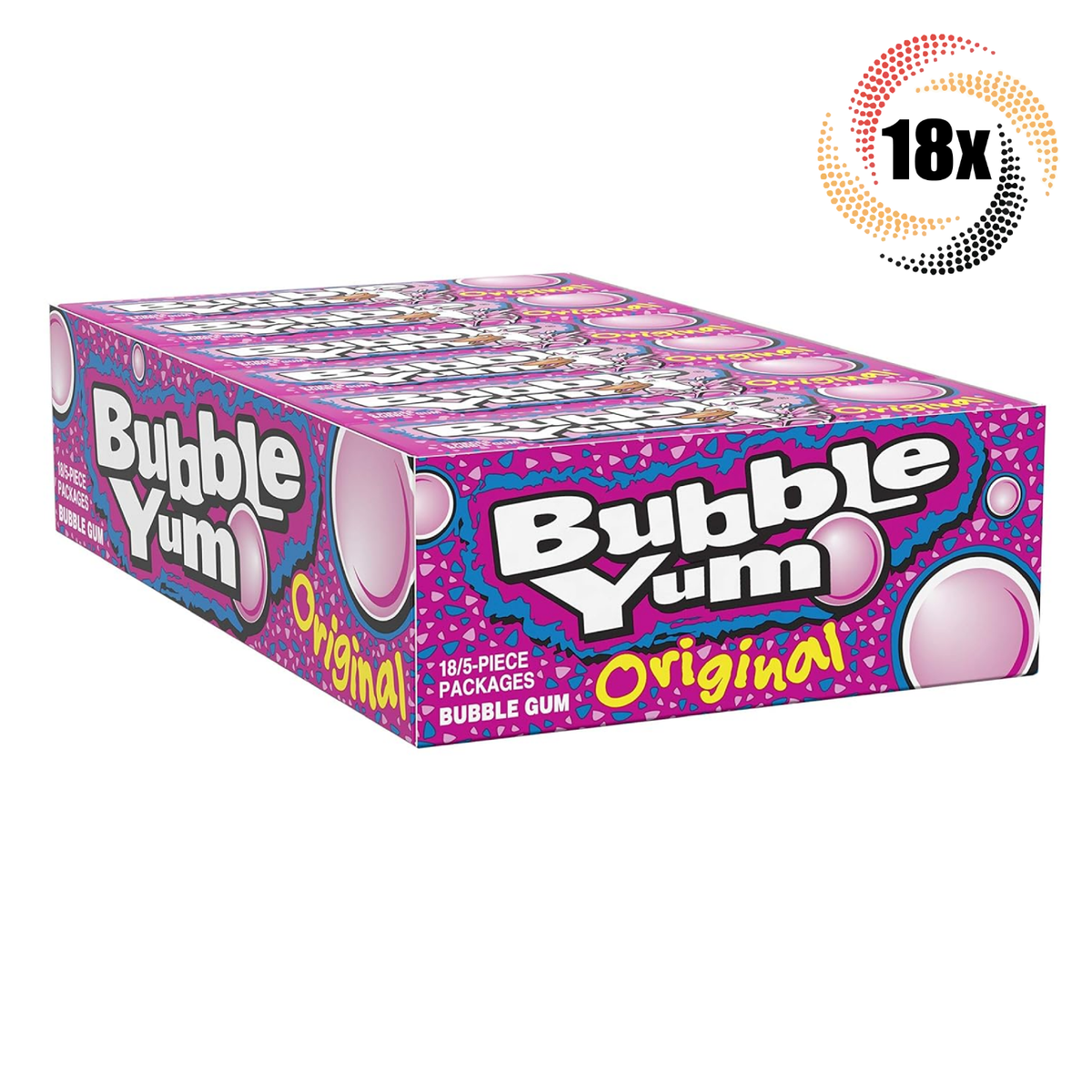 Full Box 18x Packs Bubble Yum Original Bubble Gum | 5 Pieces Per