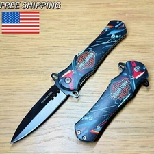 9" Harley Davidson Luxury Tactical Spring Assist Blade Folding Pocket KnifeBlack