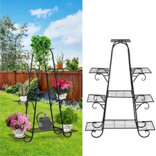UNHO Multilayer Metal Plant Stand 9 Tiered Shelf Unit Garden Patio Display Rack