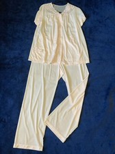 VTG Pajama Set 2 Piece Women 34 Shadow Line Pink Silky Nylon Lace Trim USA EUC
