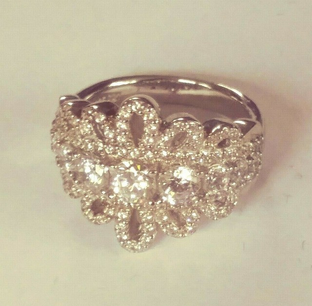 QVC Diamonique Sterling Cubic Zirconia Vintage Style Ring
