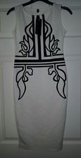 bnwt 12 ladies white summer dress with black print midi pencil dress