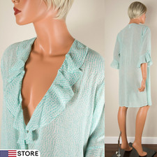 OSCAR DE LA RENTA Vintage Aqua Green Robe 3/4 Sleeve Ruffle S/M Missing Belt