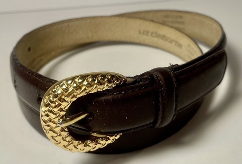Ceinture En Cuir Marron Claiborne - Taille 34 - Boucle Laiton - Occasion Bon état