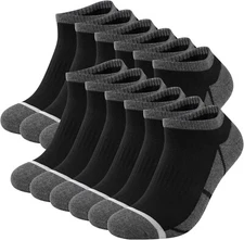 12 Pack Mens Ankle Socks Cushioned Running Sport Socks Anti-Blister Low Cut Sock
