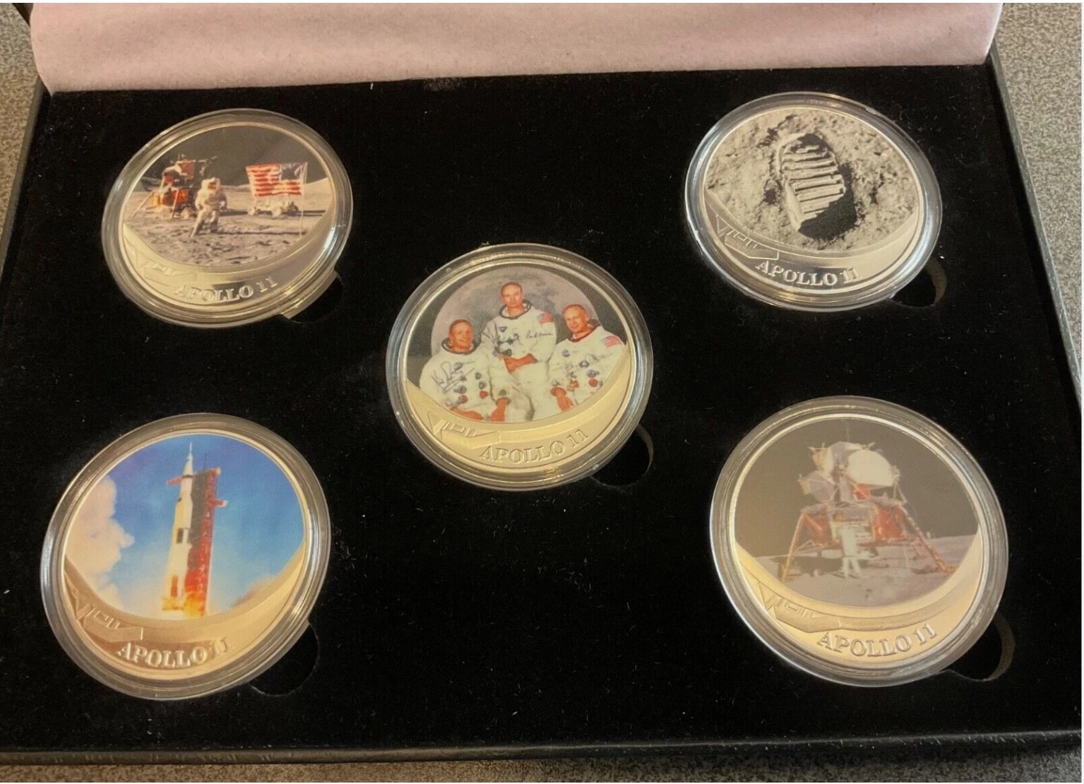 APOLLO 11 MOON LANDING,STUNNING SILVER PLATED 5 COIN SET ,COA,IMMACULATE.BOXED. - Picture 1 of 14