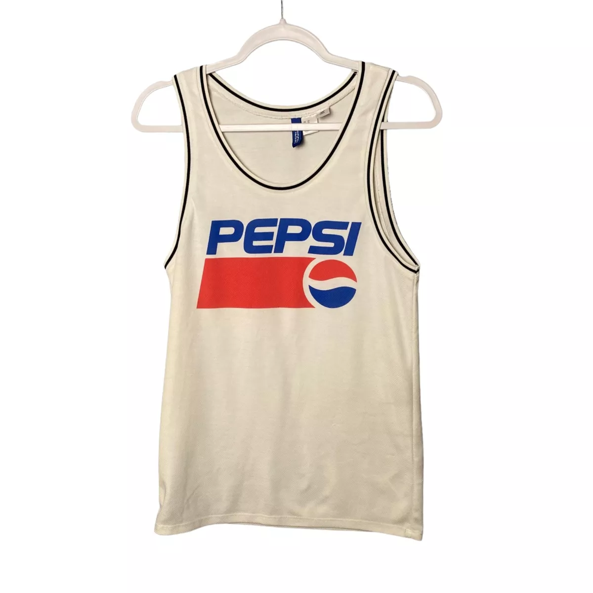 H&M Divided Women White Mesh Ribbed Pepsi Logo Jersey Tank Top Shirt  Size XS