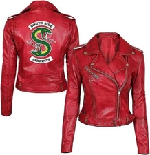 "Women's Red Leather Jacket Southside Serpents Cheryl Blossom Riverdale Style"