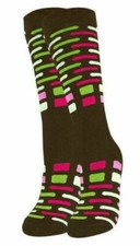 Lucci Brown Calf High Socks 9-11 Sunrise design, comfortable and mostly cotton