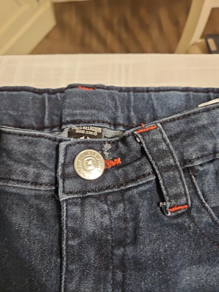 True Religion Jeans Boys 12 Blue Relaxed Slim Leg Dark Wash Distressed - Image 3 of 4