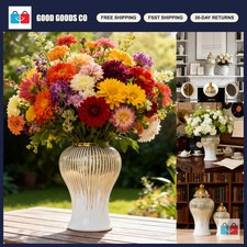 Elegant White Gold Centerpiece Vases - Large Vintage Ginger Jars for Home Decor,