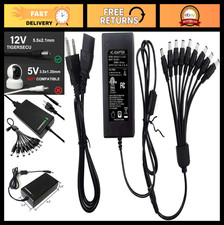 12V 5A Power Adapter with 9-Way Splitter for IP BNC Security Cameras, 100V-240